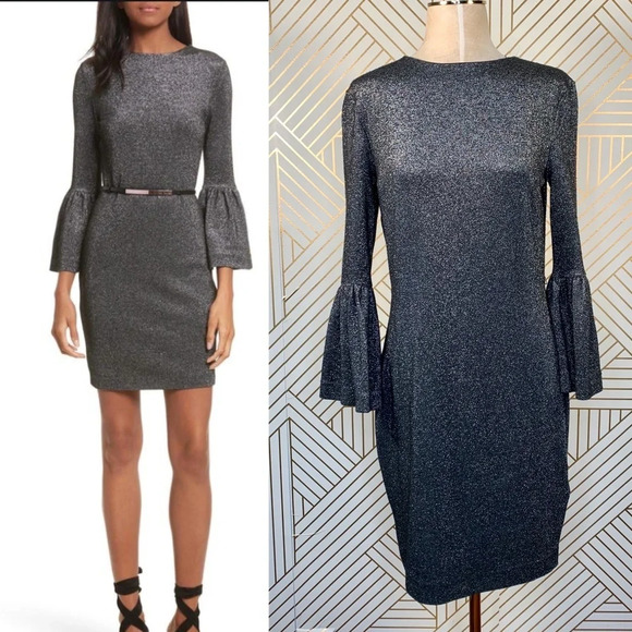 Ted Baker Hanneh Fluted Metallic Knit Mini Dress - Picture 1 of 8